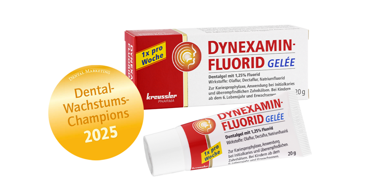 Produktabbildung Dynexaminfluorid Gelée mit Siegel "Dental-Wachstums-Champion 2025""